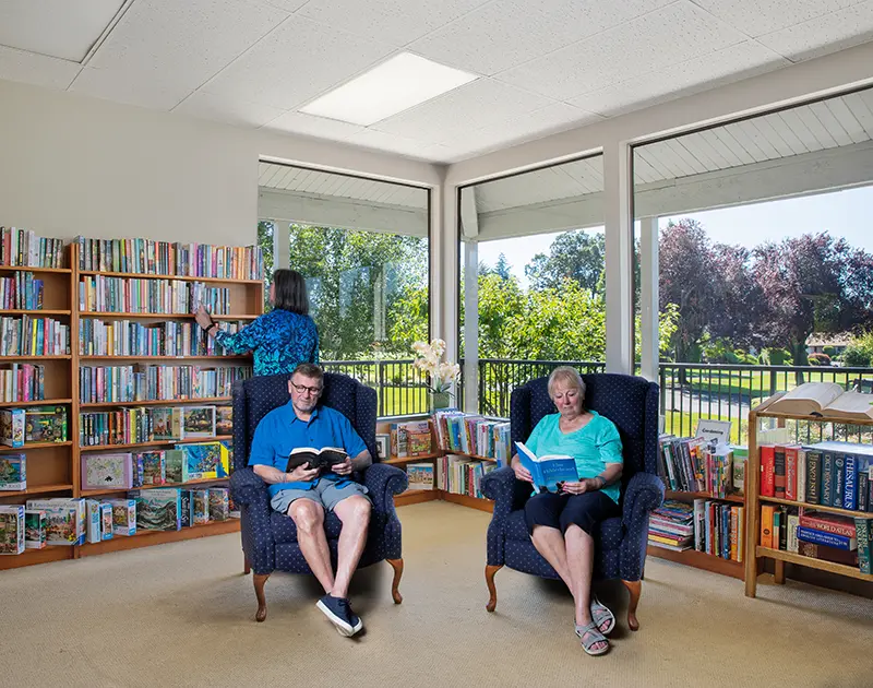 The Library at Summerfield Retirement Community in Tigard, Oregon